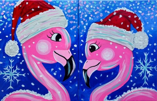 Jolly Flamingos Holiday Painting